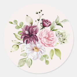 Söt  Rosa Watercolor Blommigt Girl Birthday Runt Klistermärke