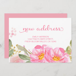 Söt Rosa Watercolor Blommigt Ny adress Meddelande