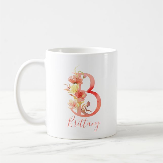 Söt Rosa Watercolor Brev ’B’ Kaffemugg (Vänster)