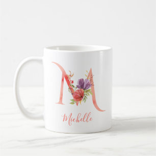 Söt Rosa Watercolor Brev ’M’ Kaffemugg
