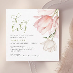 Söt Rosa Watercolor Tulip Baby Shower Inbjudningar