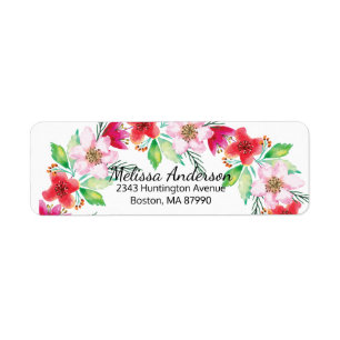 Söt Rosa WatercolorFlowers Returadressetikett Returadress Etikett