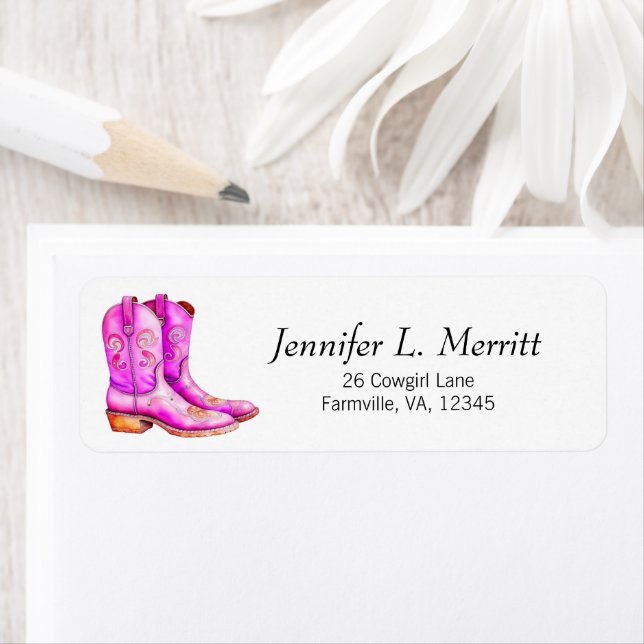 Söt Rosa Western Cowgirl Rodeo Boots Farm Life Returadress Etikett (Insitu)