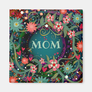 Söt Rosa Whimsique Blommigt Dragonfly Mamma Magnet