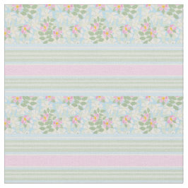Söt Rosa White Hund Ro på Blue Stripe Fabric Tyg