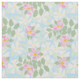 Söt Rosa White Hund Ro på Himmel Blue Fabric Tyg
