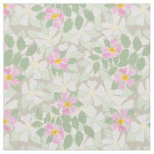 Söt Rosa White Hund Ro på Taupe Fabric Tyg