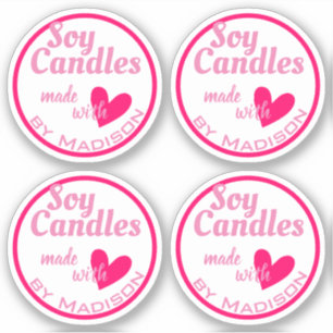Söt Rosa White Made with Kärlek Heart Soy Candles Klistermärken