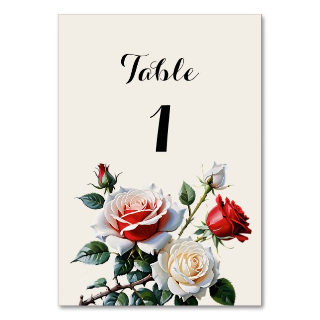 Söt rosa White röd ros blommigt bröllop Bordsnummer (Framsidan)