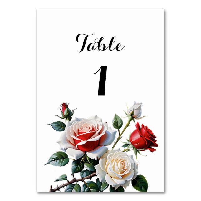 Söt rosa White röd ros blommigt bröllop Bordsnummer (Framsidan)