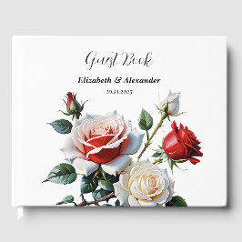 Söt rosa White röd ros blommigt bröllop Gästböcker