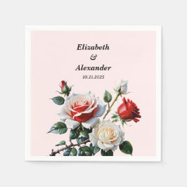 Söt rosa White röd ros blommigt bröllop Pappersservett