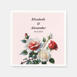 Söt rosa White röd ros blommigt bröllop Pappersservett