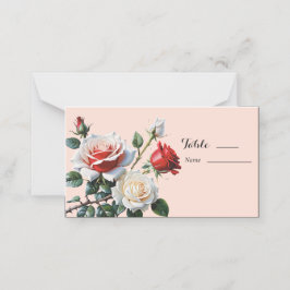 Söt rosa White röd ros blommigt bröllop Placeringskort