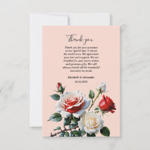 Söt rosa White röd ros blommigt bröllop Tack Kort