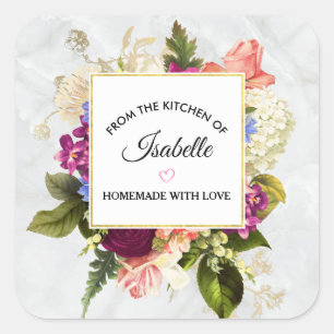 Söt Rosa & White Watercolor Flowers Kitchen Fyrkantigt Klistermärke