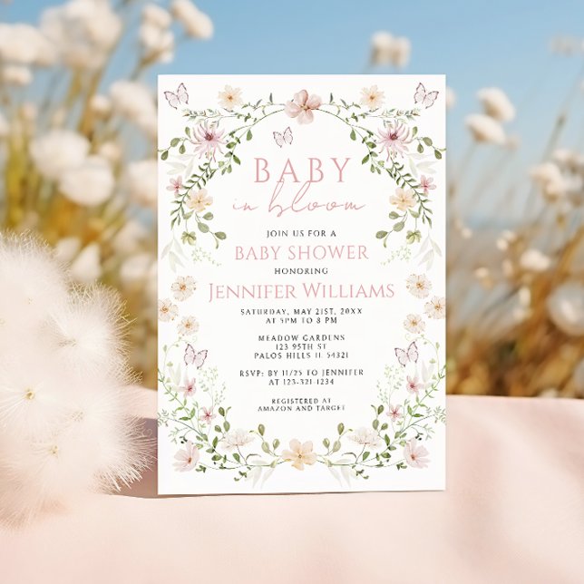 Söt Rosa Windblomma Baby i Bloom Girl Shower Inbjudningar (Skapare uppladdad)