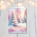 Söt Rosa Winter Wonderland jul Kort<br><div class="desc">Söt rosa Vintervintern: God jul på underland. En rosa skog med gräs träd täckt i snö.</div>