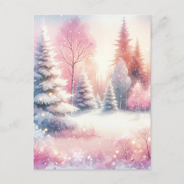 Söt Rosa Winter Wonderland jul Vykort (Framsida)