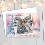 Söt Rosa Winter Wonderland Photo jul Julkort<br><div class="desc">Personlig julkort med familjefoto. Söt rosa under vintern.</div>