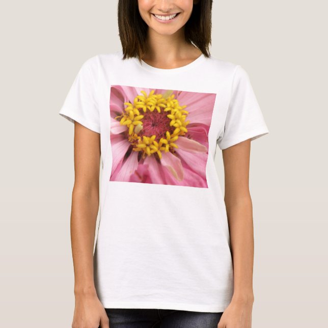 Söt Rosa Zinnia Dam T Shirt (Framsida)