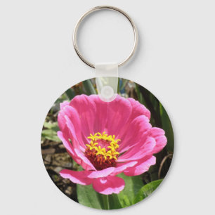 Söt Rosa Zinnia-nyckelkedjan Nyckelring
