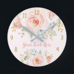 Söt  Rosan Guld Ro Blommigt Rund Klocka<br><div class="desc">Den här femininin-konstruktionen har en fantastisk vattenfärg i  rosa ros med accenter från guld löv</div>