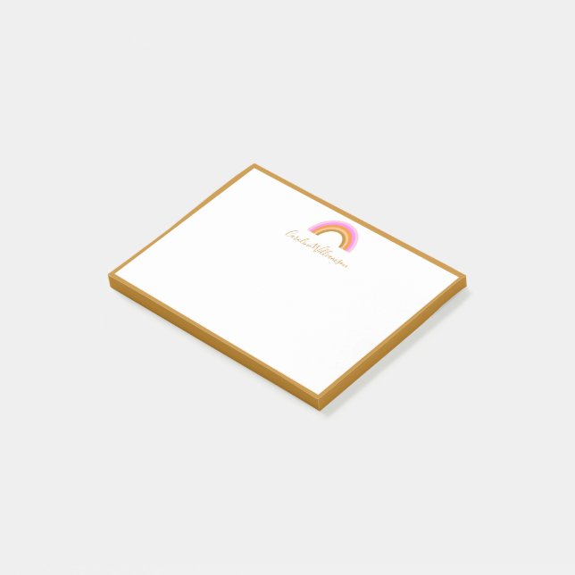 Söt RosaRetro Regnbåge Personlig Skript Namn Post-it Block (Vinklad)