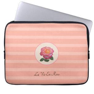 Söt rosblomma på korallrosa randig laptop fodral