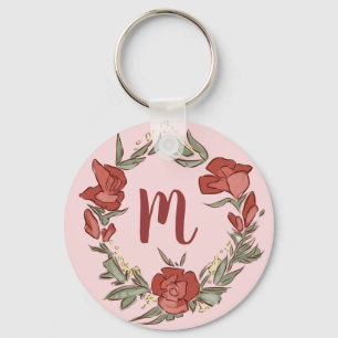 Söt Rosenknopp Blommar Utandningsmodern Monogram Nyckelring