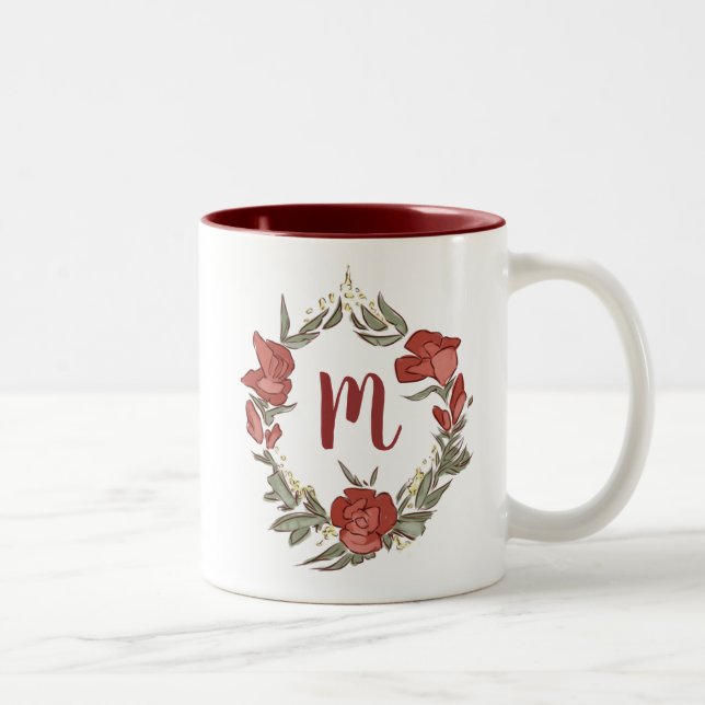 Söt Rosenknopp Blommar Utandningsmodern Monogram Två-Tonad Mugg (Höger)