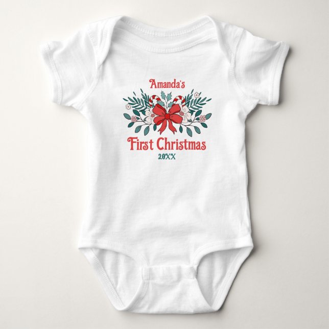 Söt rosett och blomma Babys första jul T Shirt (Framsida)