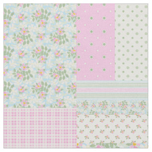 Söt Rosy Posy Hund Ro Faux Patchwork Fabric Tyg