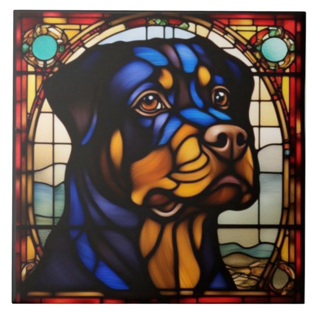 Söt Rottweiler Dekorativ Keramisk Platta Kakelplatta (Framsidan)