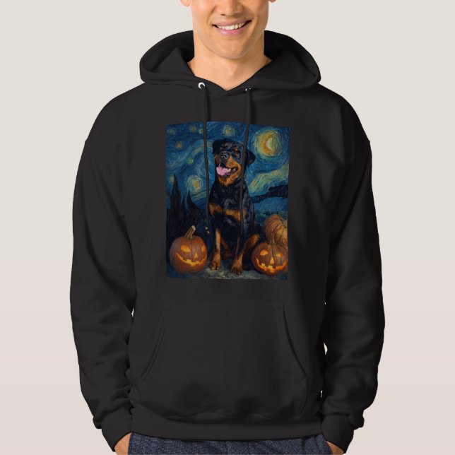 Söt Rottweiler Halloween Jack O Lantern Pumpa Hoodie (Framsida)