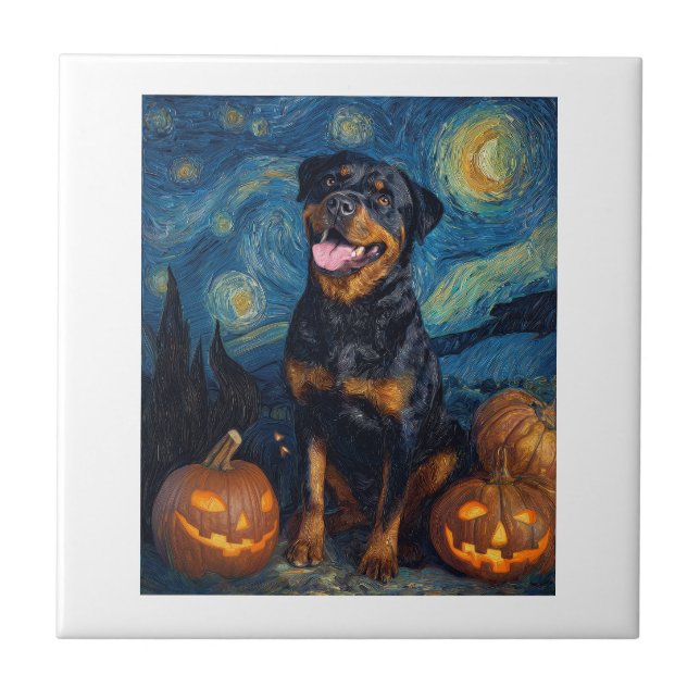 Söt Rottweiler Halloween Jack O Lantern Pumpa Kakelplatta (Framsidan)