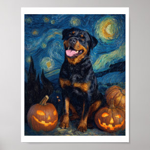 Söt Rottweiler Hund Halloween Jack O Lantern Pumpa Poster