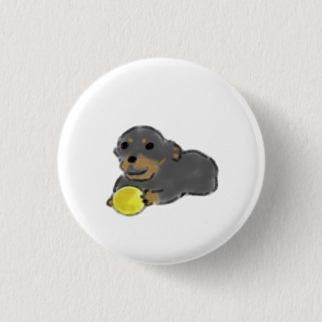Söt Rottweiler-valp Boll-lek Present Knapp (Framsida)