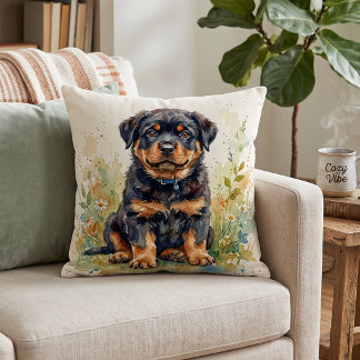 Söt Rottweiler-valp Vattenfärg Kudde