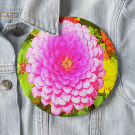 Söt Round Rosa Zinnia i sommarträdgården Knapp