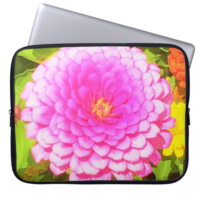 Söt Round Rosa Zinnia i sommarträdgården Laptop Fodral (Framsidan)