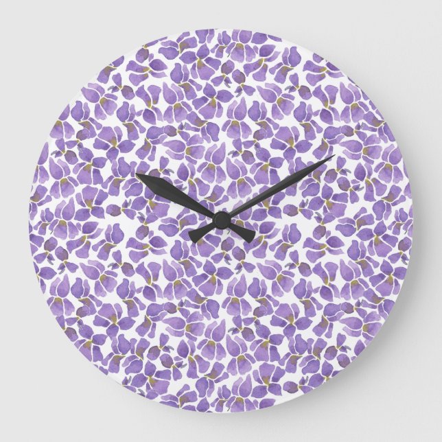 Söt Round Wall Clock, Violets och Check Gingham Stor Klocka (Framsida)