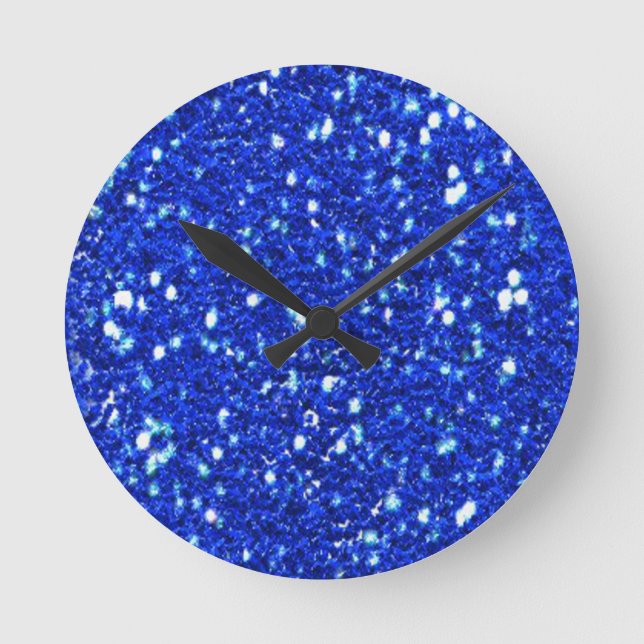 Söt Royal Blue Sparkly Faux Glitter look Rund Klocka (Framsida)