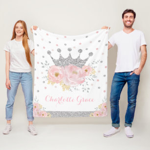 Söt Royal för Blommigt Princess Silver Krona Fleecefilt