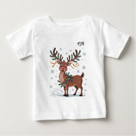 Söt Rudolf med guldbelysningar initialer T Shirt
