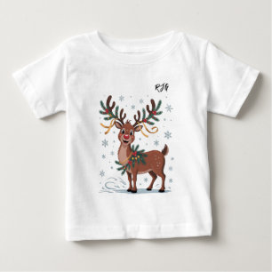 Söt Rudolf med guldbelysningar initialer T Shirt