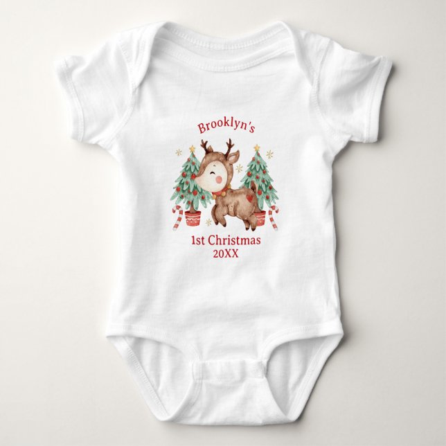 Söt Rudolf Röd Näsans Ren Träd 1:a Julen T Shirt (Framsida)