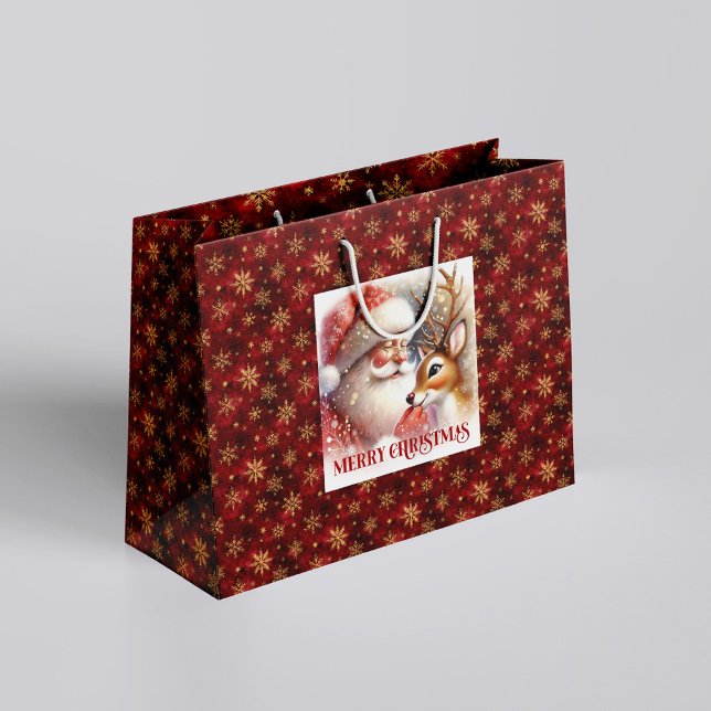 Söt Rudolph och tomte tecknad jul barn present (Cute Rudolph and Santa Cartoon Christmas Kids Gift Bag

)