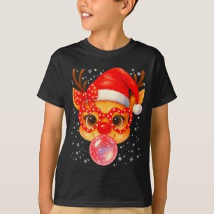 Söt Rudolph Röda Näsan Bubble Gum Jul Xmas Tjej T Shirt