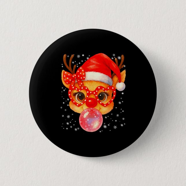 Söt Rudolph Röda Näsan Bubble Tuggummi Jul Xmas Ki Knapp (Framsida)